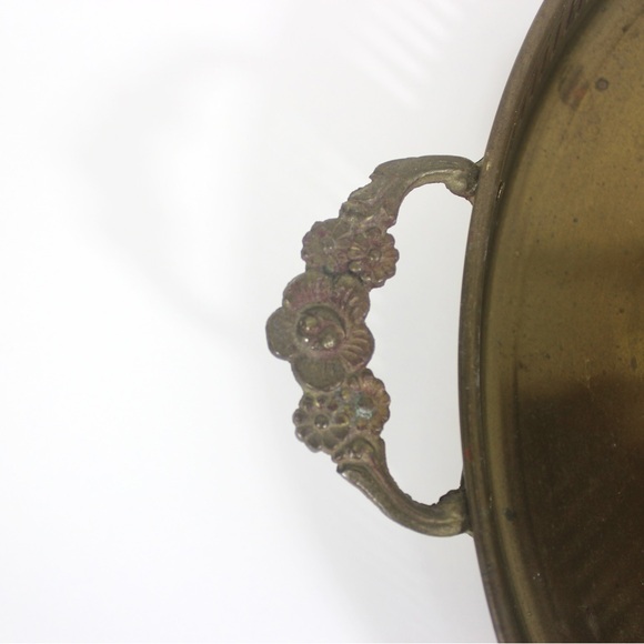 Vintage 12” Brass Gallery Tray with Floral Handles for Serving Drinks - Picture 4 of 8